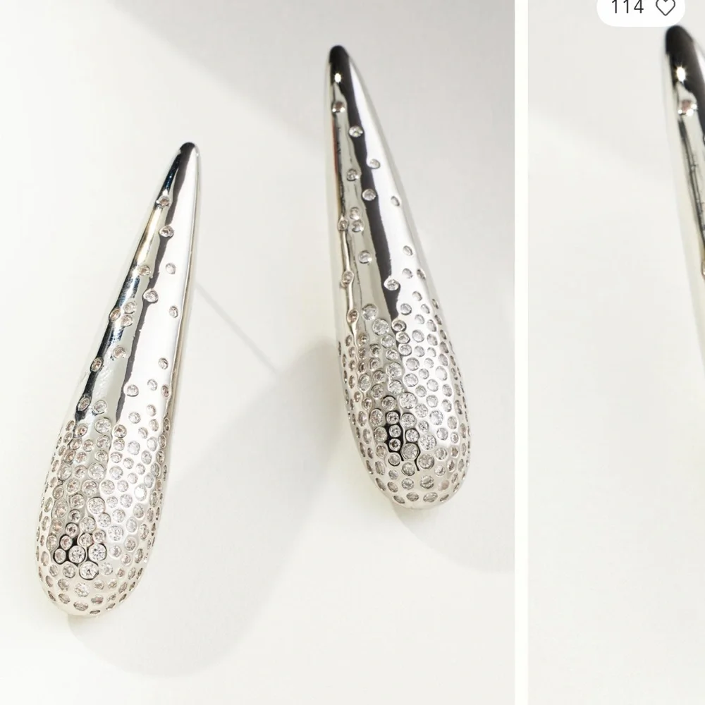 Anthropologie Pave Triangle Drop Earrings NWT Silver Neutral